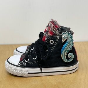 Converse * Ruffled Tongue Black/Buffalo Plaid Chuck Taylor High Top Sneakers